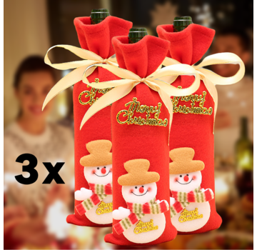 Allernieuwste.nl 3 stuks Kerst Wijn Hoes Fles Zak van Stof met Sneeuwpop