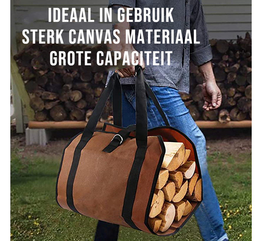 XXL Open Haardhout Draagtas Brandhout Opbergtas - Tas voor Houtblokken Open Haard – Donkerbruin