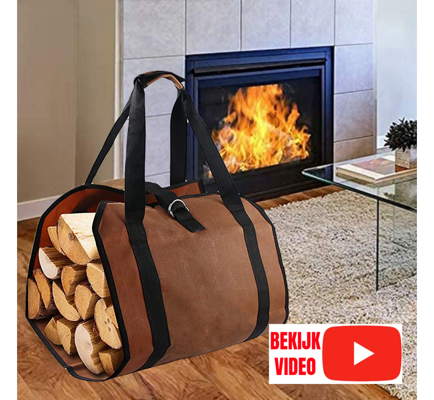 XXL Open Haardhout Draagtas Brandhout Opbergtas - Tas voor Houtblokken Open Haard – Donkerbruin