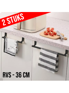 Allernieuwste.nl 2 Stuks RVS Zwarte Handdoekhouders voor Boven de Deur - 360 x 62 mm