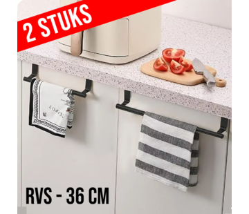 Allernieuwste.nl 2 Stuks RVS Zwarte Handdoekhouders voor Boven de Deur - 360 x 62 mm