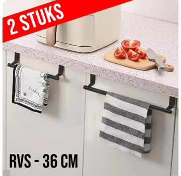 Allernieuwste.nl 2 Stuks RVS Zwarte Handdoekhouders voor Boven de Deur - 360 x 62 mm