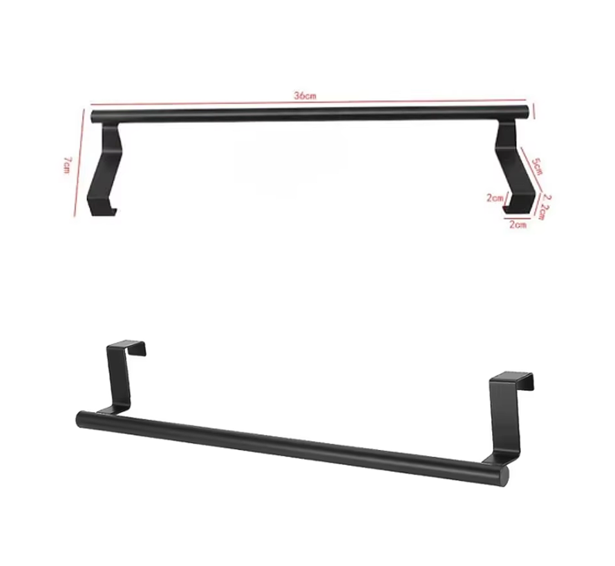 Allernieuwste.nl® 2 Stuks Handdoekhouders voor Boven de Deur Industrial Look - Groot RVS Handdoekenrek - Keuken Kasten - 360 x 62 mm Handdoekrek Zwart ##