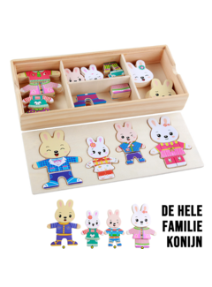 Allernieuwste.nl Houten Aankleed Puzzel Creatieve Konijnen Voor Kinderen 4, 5, 6 jaar