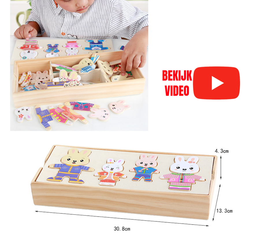 Allernieuwste.nl® Houten Aankleed Puzzel Creatieve Konijnen Aankleedpuzzel Voor Kinderen 4, 5, 6 jaar