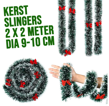 Allernieuwste.nl 4 Meter Kerstslinger Kerst Versiering Deco met Sneeuw en Strik