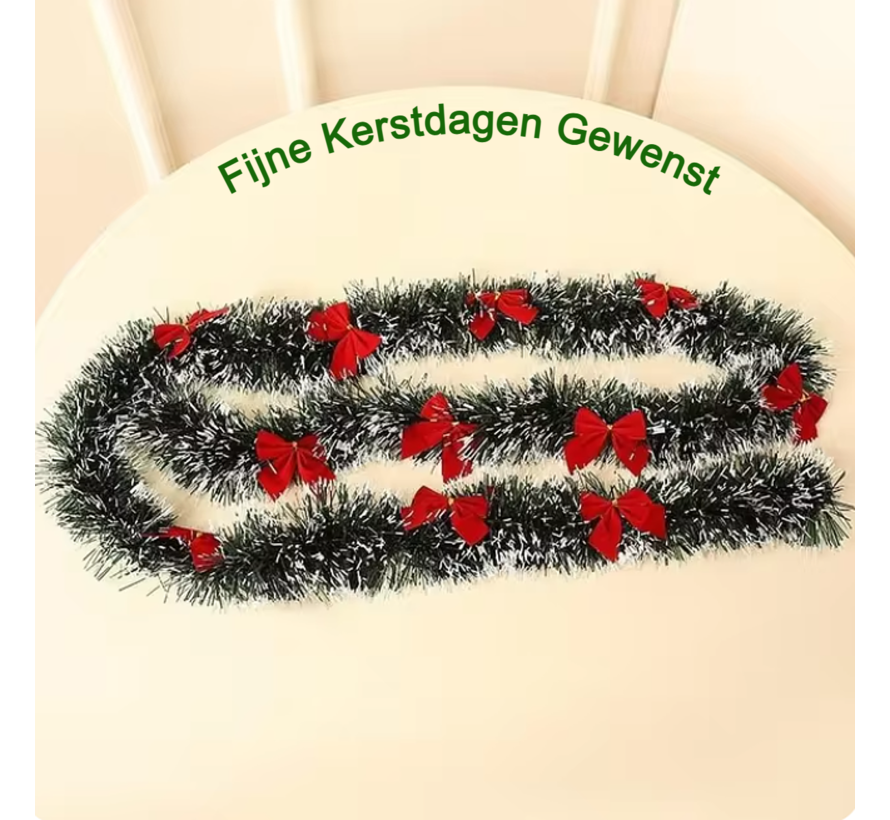 Allernieuwste.nl® 4 Meter Kerstslinger Kerst Versiering Deco met Sneeuw en Strik Guirlande Kerst Decoratie 4 meter