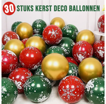 Allernieuwste.nl 30 Stuks Kerst Ballonnen Decoratie Groen Rood Goud - 25 cm