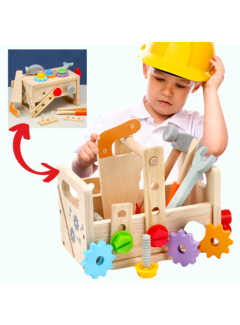 Allernieuwste.nl® Houten Gereedschapskist Kinderen Draagbaar Educatief Speelgoed