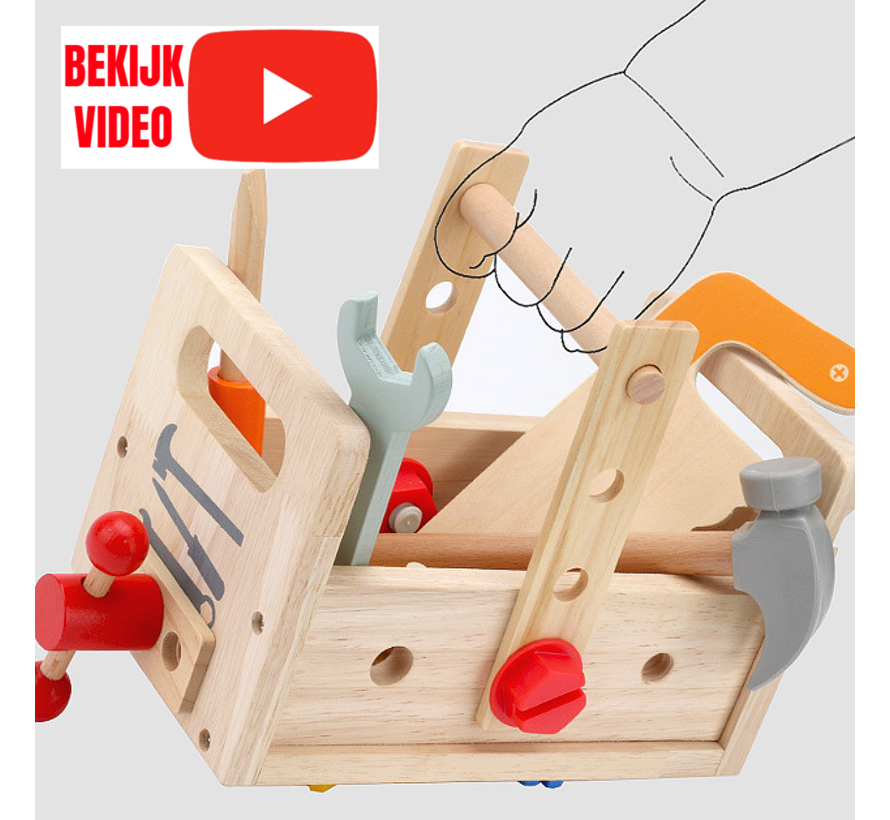Houten Gereedschapskist Kinderen Draagbaar Educatief Speelgoed - Timmerman Werkbank
