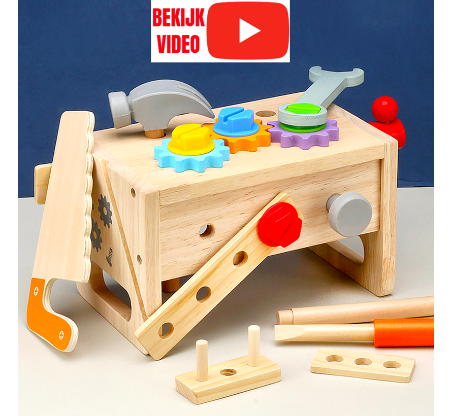 Houten Gereedschapskist Kinderen Draagbaar Educatief Speelgoed - Timmerman Werkbank