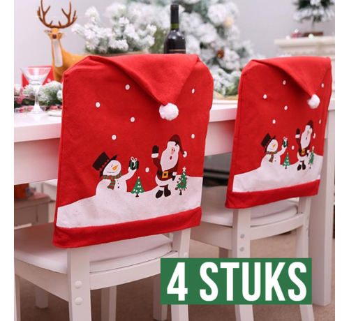 Allernieuwste.nl Allernieuwste.nl® 4 Stuks Kerst Stoelhoezen Sneeuw 1 - Kerstmuts Stoel Decoratie - Kerstmis Diner Stoelversiering Cover - Rugleuninghoes Stoelhoes - 62x50cm Rood-Wit