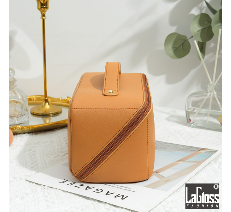 LaGloss® Make-Up Reistas Cognac Bruin - Compacte Cosmetica Organizer - 23x12x13cm