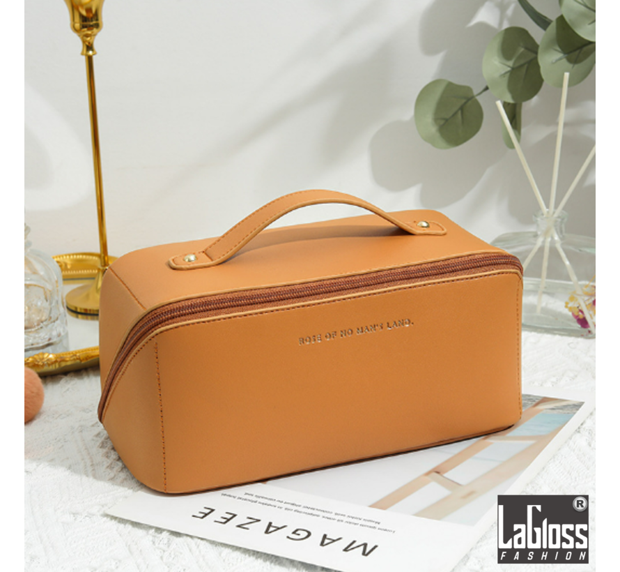 LaGloss® Make-Up Reistas Cognac Bruin - Compacte Cosmetica Organizer - 23x12x13cm