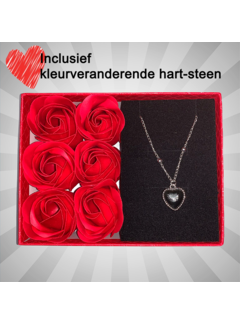 Allernieuwste.nl Luxe Rode Giftbox + 6 Rode Zeeprozen & Stemmings Harten Ketting