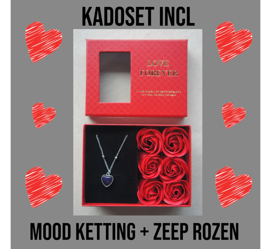 Allernieuwste.nl® Luxe Rode Giftbox + 6 Rode Zeeprozen en Stemmings Harten Ketting - Cadeauset