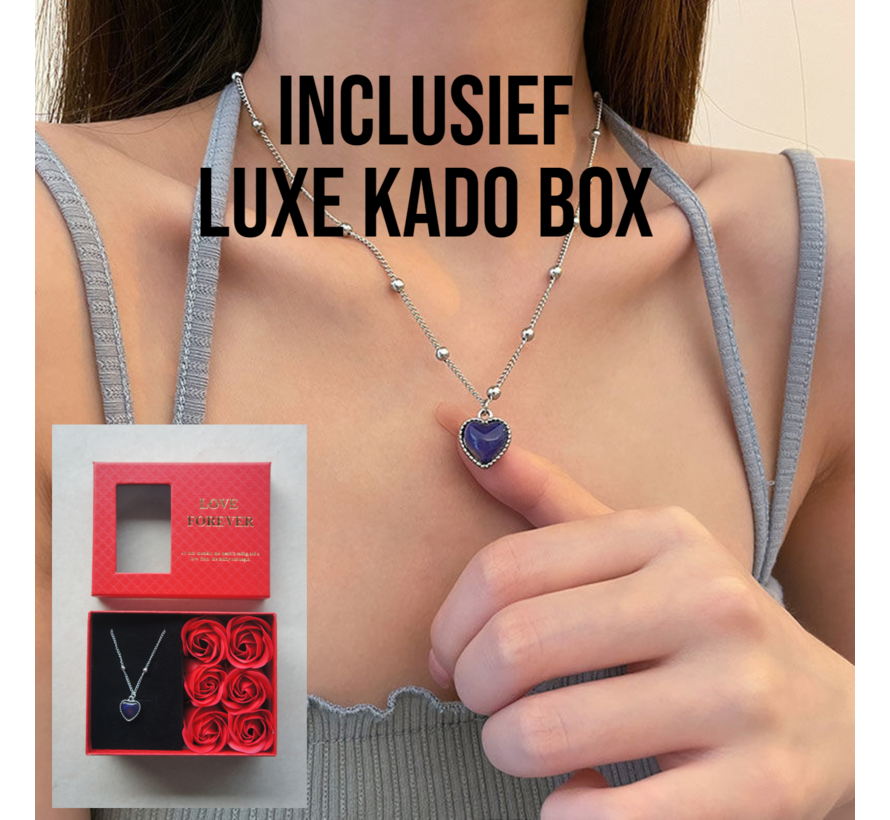 Allernieuwste.nl® Luxe Rode Giftbox + 6 Rode Zeeprozen en Stemmings Harten Ketting - Cadeauset