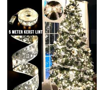 Allernieuwste.nl 5M KERST LINT Decoratie ZILVER met 50 st LED-lampjes en 1 programma