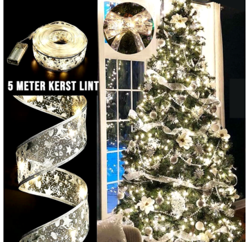 Allernieuwste.nl 5M KERST LINT Decoratie ZILVER met 50 st LED-lampjes en 1 programma