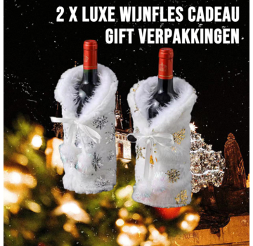 Allernieuwste.nl SET Luxe Wijnfles Cadeau Verpakking 2 Stuks Goud + Zilver Pluche
