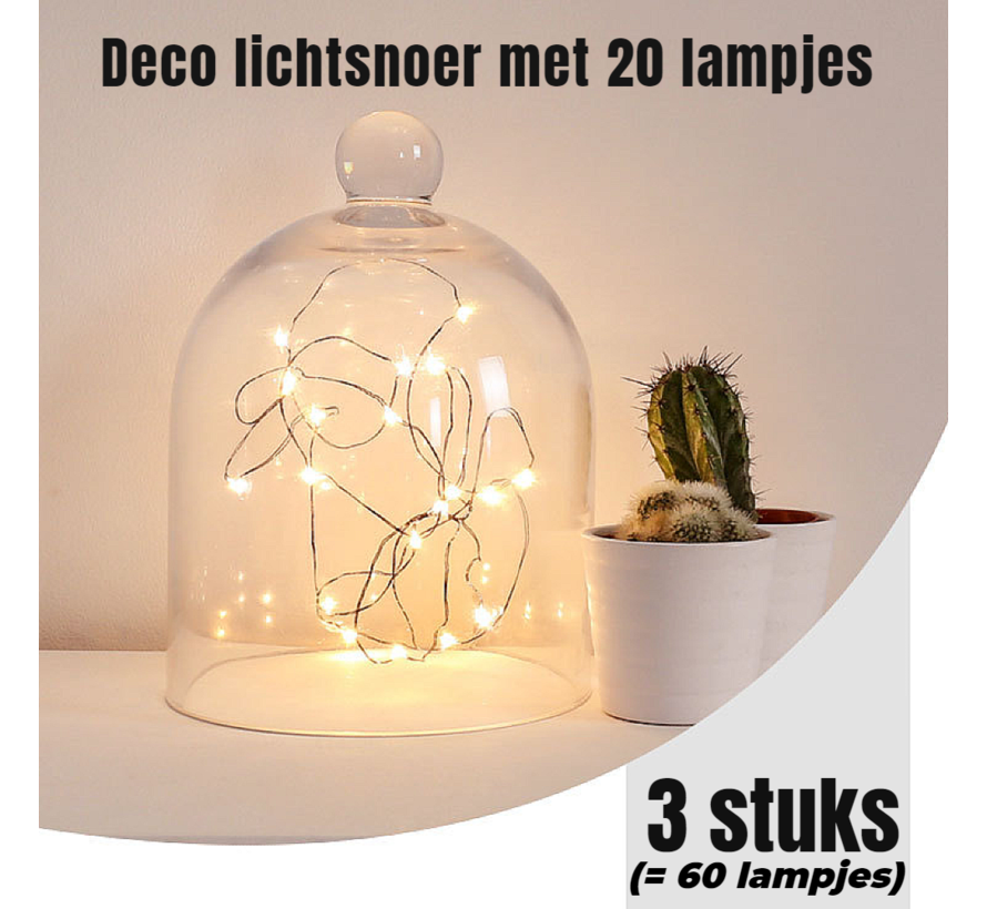 Allernieuwste.nl® 3 STUKS LED Lichtsnoer Wit 2 METER 20 Lampjes Elk - Deco Licht Versiering Decoratie - Wit 2 mtr - 3 Stuks