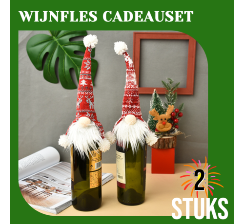 Allernieuwste.nl Allernieuwste.nl® Kerst Wijn Fles Hoes Zak Cadeauset - 2 Stuks - Allernieuwste.nl® Decoratieve Verpakking voor Wijn en Cadeaus Set