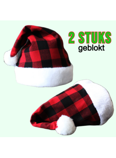 Allernieuwste.nl 2 Stuks Luxe Geblokte Geruite Kerstmuts Rood-Zwart