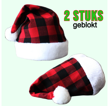 Allernieuwste.nl 2 Stuks Luxe Geblokte Geruite Kerstmuts Rood-Zwart