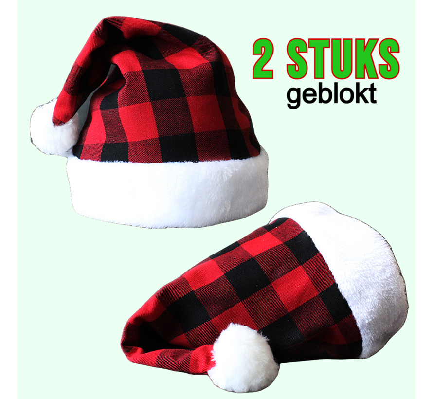 Allernieuwste.nl® 2 Stuks Luxe Geblokte Geruite Kerstmuts Rood-Zwart - Opvallend Anders - 2 Stuks