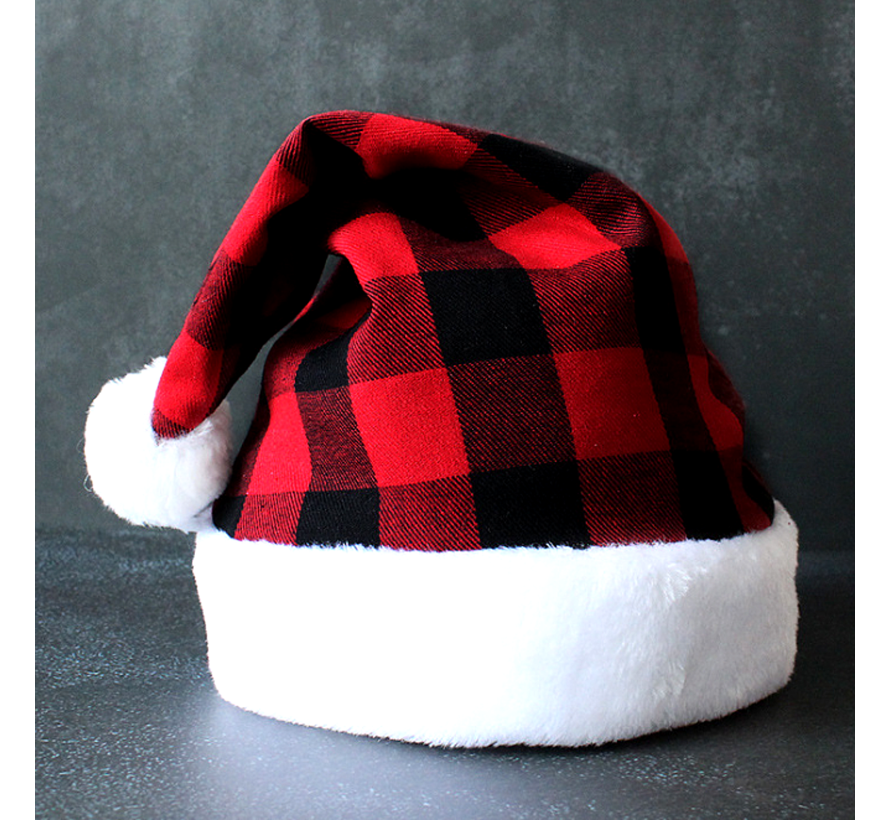 Allernieuwste.nl® 2 Stuks Luxe Geblokte Geruite Kerstmuts Rood-Zwart - Opvallend Anders - 2 Stuks