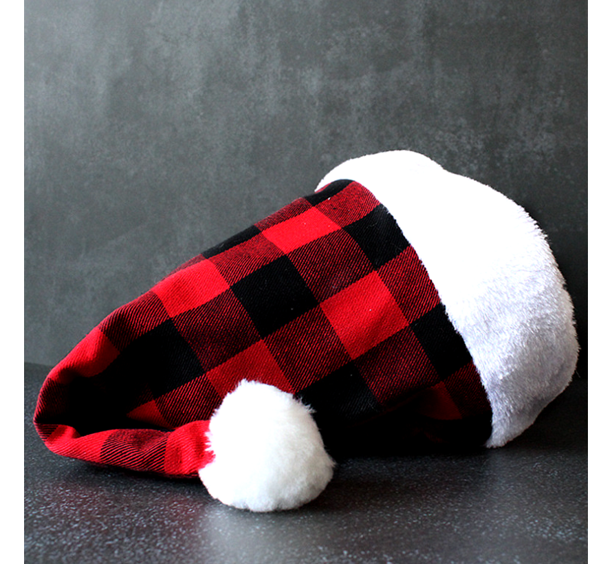 Allernieuwste.nl® 2 Stuks Luxe Geblokte Geruite Kerstmuts Rood-Zwart - Opvallend Anders - 2 Stuks