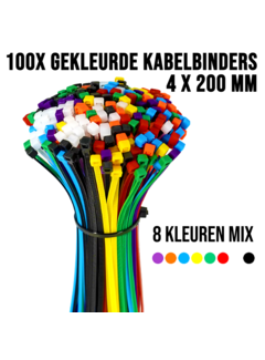 Allernieuwste.nl 100 Stuks Kabelbinders Multicolor Mix - Tyraps 4 x 200mm Nylon - 8 kleuren