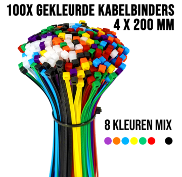 Allernieuwste.nl 100 Stuks Kabelbinders Multicolor Mix - Tyraps 4 x 200mm Nylon - 8 kleuren