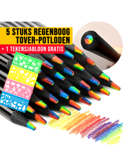 Allernieuwste.nl SET 5st Regenboog Toverpotloden + 1 Gratis Teken Sjabloon