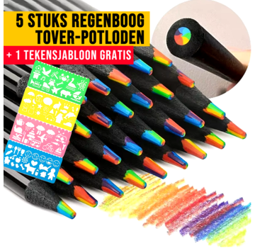 Allernieuwste.nl SET 5st Regenboog Toverpotloden + 1 Gratis Teken Sjabloon
