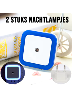 Allernieuwste.nl® 2 Stuks Draadloze Sensor Led Nachtlampjes Bewegingssensor Vierkant Blauw