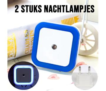 Allernieuwste.nl® 2 Stuks Draadloze Sensor Led Nachtlampjes Bewegingssensor Vierkant Blauw