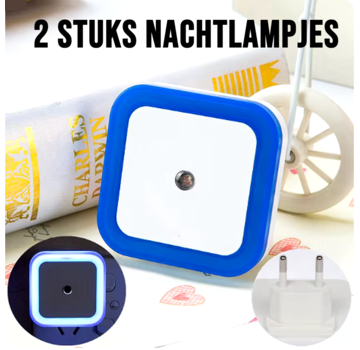 Allernieuwste.nl® 2 Stuks Draadloze Sensor Led Nachtlampjes Bewegingssensor Vierkant Blauw