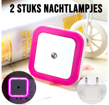Allernieuwste.nl® 2 Stuks Draadloze Sensor Led Nachtlampjes Bewegingssensor Vierkant Rose
