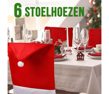 Allernieuwste.nl 6 stuks Kerst Stoelhoezen - Rood/Wit