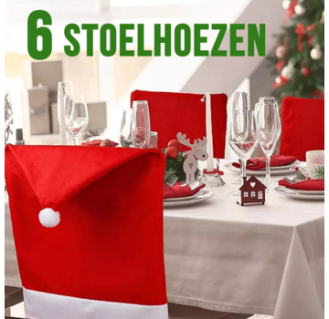 Allernieuwste.nl 6 stuks Kerst Stoelhoezen - Rood/Wit