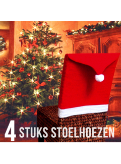 Allernieuwste.nl 4 stuks Kerst Stoelhoezen - Rood/Wit