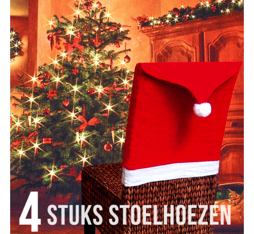 Allernieuwste.nl Allernieuwste.nl® 4 stuks Kerst Stoelhoezen - Kerstmuts Stoel Decoratie - Kerstmis Diner Stoelversiering Cover - Rugleuninghoes Stoelhoes - 62x50cm Rood-Wit