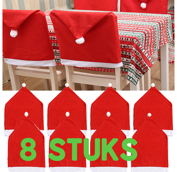 Allernieuwste.nl 8 stuks Kerst Stoelhoezen - Rood/Wit