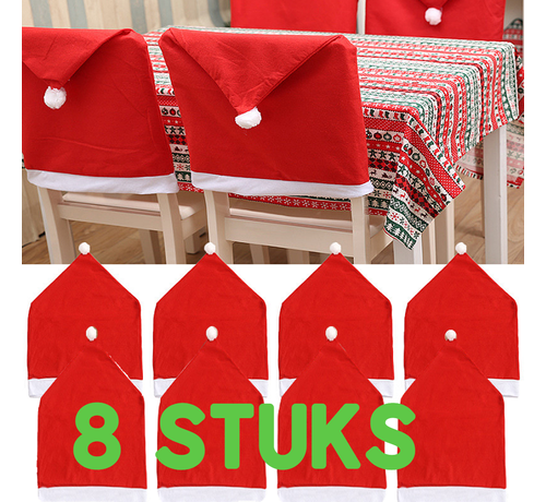 Allernieuwste.nl Allernieuwste.nl® 8 stuks Kerst Stoelhoezen Kerstmis Diner Stoelversiering Cover Kerstmuts Stoel Decoratie - 62x50cm Rood-Wit
