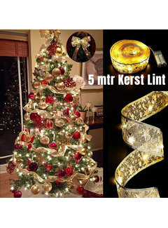 Allernieuwste.nl KERST LINT Decoratie GOUD met 50 st LED-lampjes en 8 programma's - 5 Meter