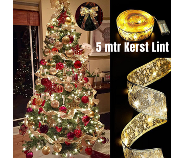 Allernieuwste.nl® KERST LINT Decoratie GOUD met 50 st LED-lampjes en 8 programma's - 5 Meter