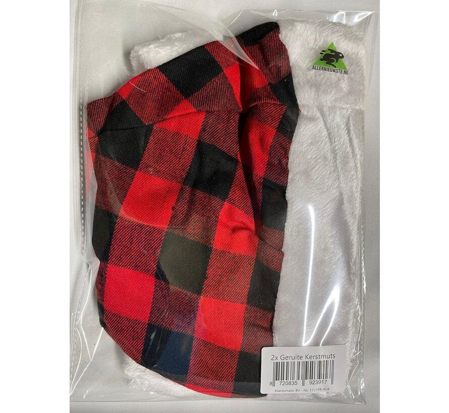 Allernieuwste.nl® 2 Stuks Luxe Geblokte Geruite Kerstmuts Rood-Zwart - Opvallend Anders - 2 Stuks