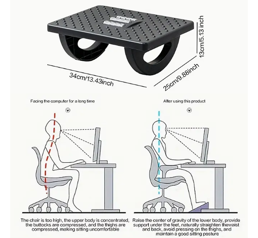 Allernieuwste.nl® Voetenbank Voetensteun Bureau Ergonomische Voetsteun - Voetenbankje Kantoor Antislip – Zwart