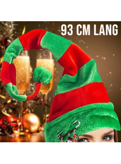 Allernieuwste.nl® Luxe Rood Groene Kerstmuts 93 cm Lang